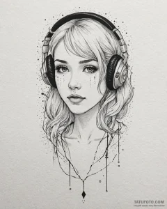 Tat tattoo sketch, emo youth with headphones... - эскиз тату (№1753271980_0, 23.07.2025 11:59) — Tatufoto.com
