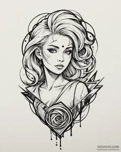 Tat tattoo sketch, lucy with neon hair flowin... - эскиз тату (№1753272515_0, 23.07.2025 12:08) — Tatufoto.com