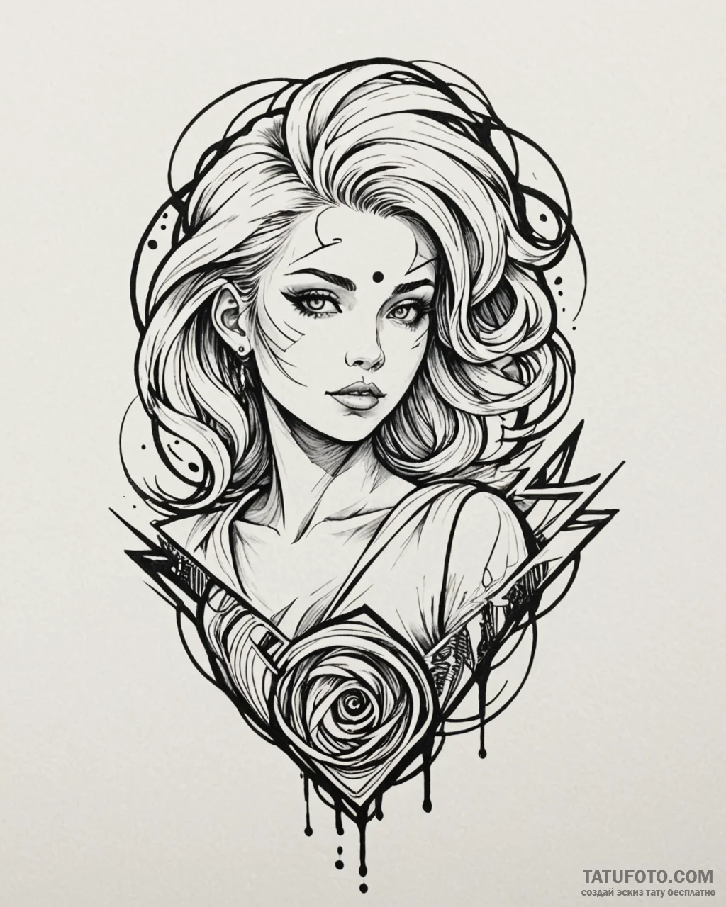 Tat tattoo sketch, lucy with neon hair flowin… — эскиз тату (№1753272515_0, 23.07.2025 12:08) — Tatufoto.com