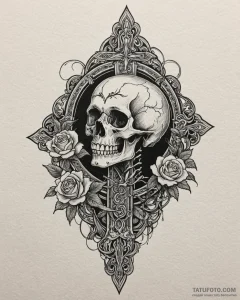 Tattoo sketch, gothic cross with skull at cen... - эскиз тату (№1753272696_0, 23.07.2025 12:11) — Tatufoto.com