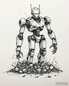 Tattoo sketch, robots crumbling in debris, sy... - эскиз тату (№1753273319_0, 23.07.2025 12:21) — Tatufoto.com