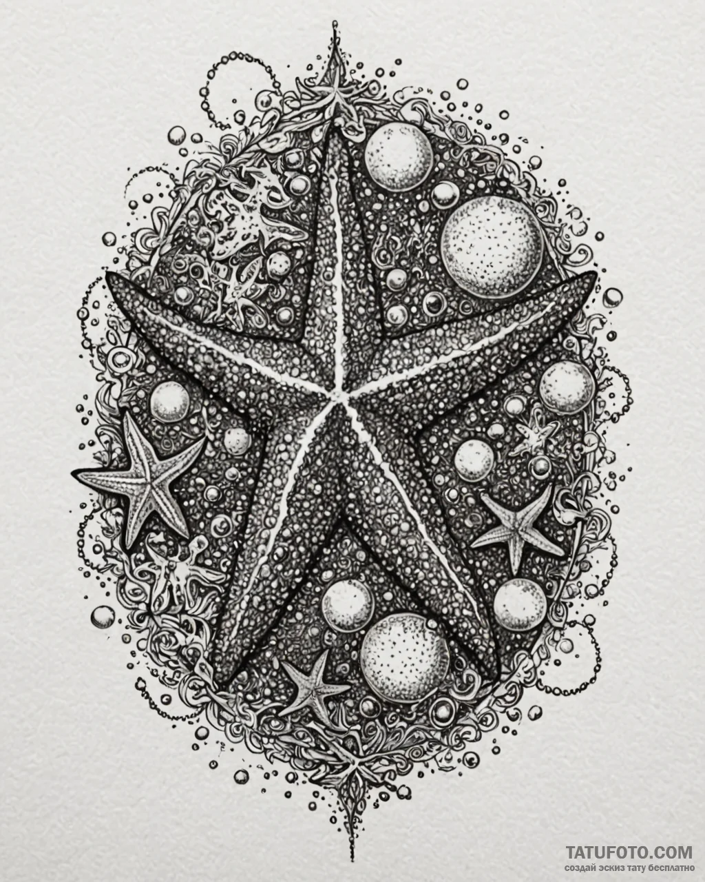Tattoo sketch, starfish with detailed texture... - эскиз тату (№1753273674_0, 23.07.2025 12:27) — Tatufoto.com