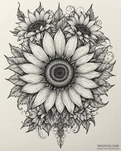 Tat tattoo sketch, sunflowers in neotradition... - эскиз тату (№1753273767_0, 23.07.2025 12:29) — Tatufoto.com