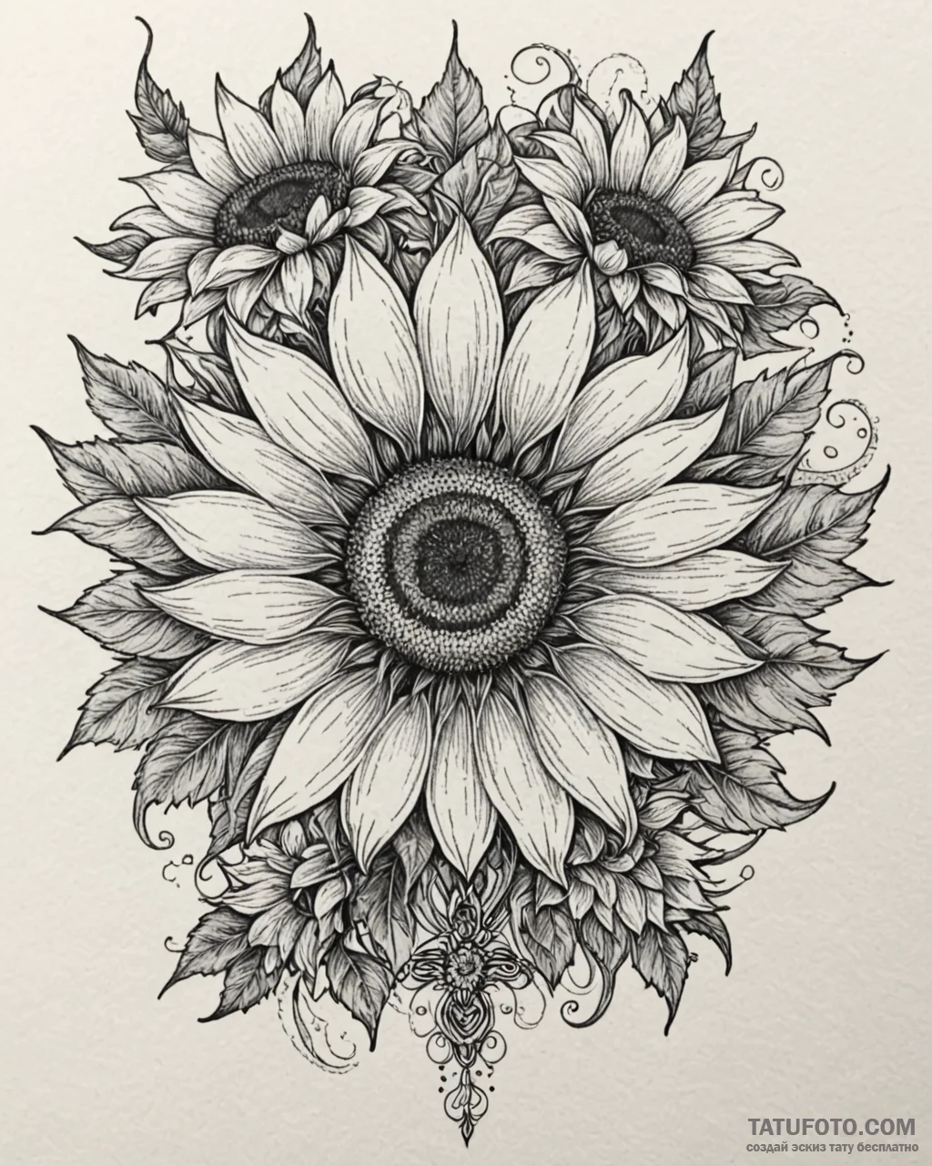 Tat tattoo sketch, sunflowers in neotradition... - эскиз тату (№1753273767_0, 23.07.2025 12:29) — Tatufoto.com