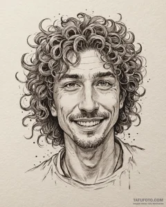 Tattoo sketch, alberto with wild curly hair a... - эскиз тату (№1753274036_0, 23.07.2025 12:33) — Tatufoto.com