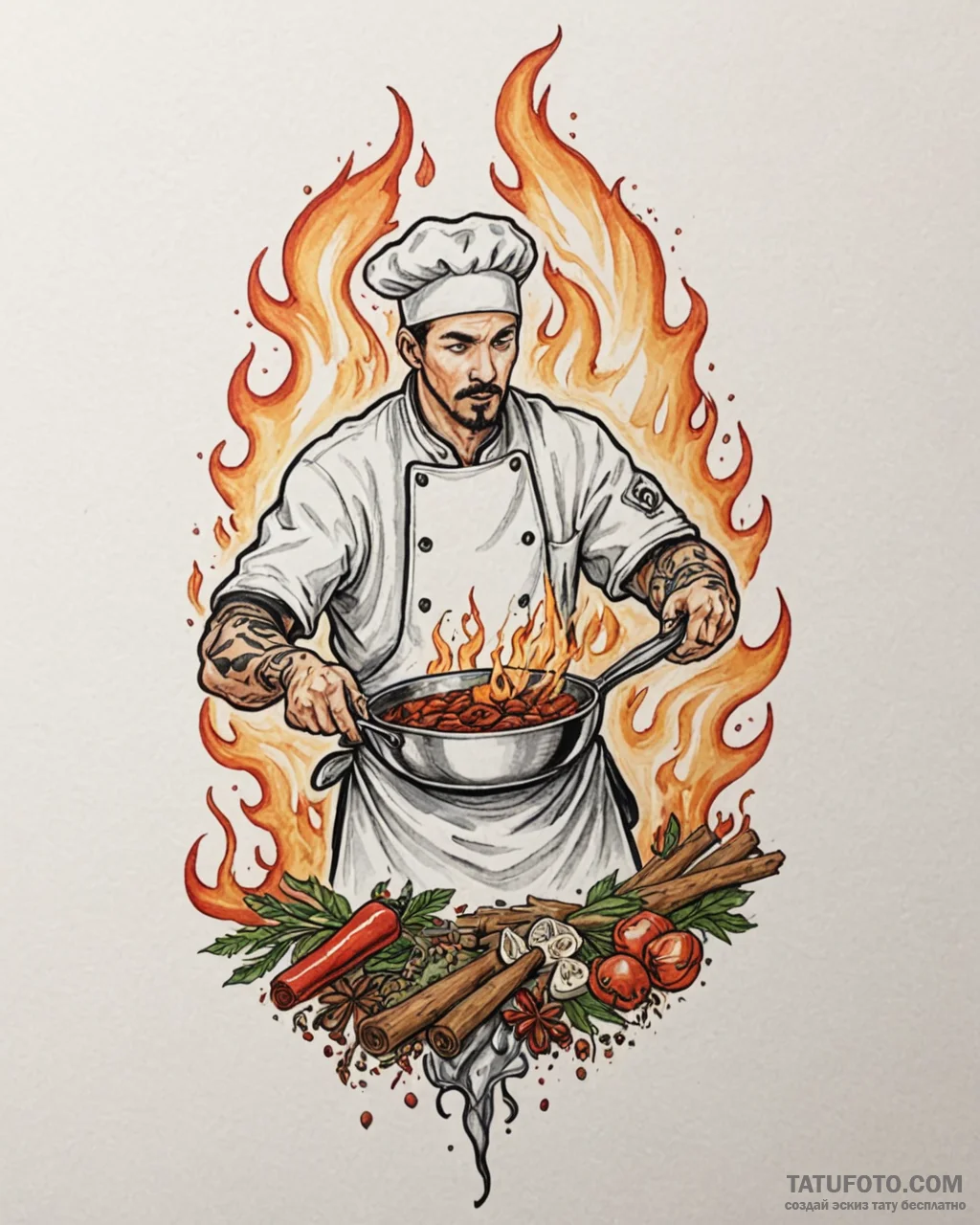Eskizto, tattoo sketch, remy cooking with fla... - эскиз тату (№1753274121_0, 23.07.2025 12:35) — Tatufoto.com