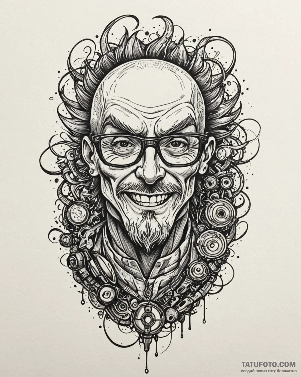 Tattoo sketch, vector villain with glasses an... - эскиз тату (№1753274388_0, 23.07.2025 12:39) — Tatufoto.com