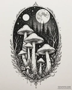 Tat tattoo sketch, enchanted mushrooms glowin... - эскиз тату (№1753274477_0, 23.07.2025 12:41) — Tatufoto.com