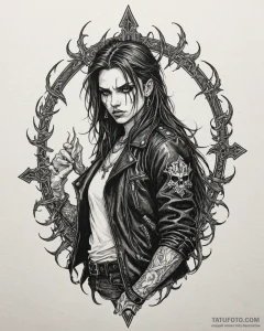 Tat tattoo sketch, metalhead with long hair a... - эскиз тату (№1753274654_0, 23.07.2025 12:44) — Tatufoto.com