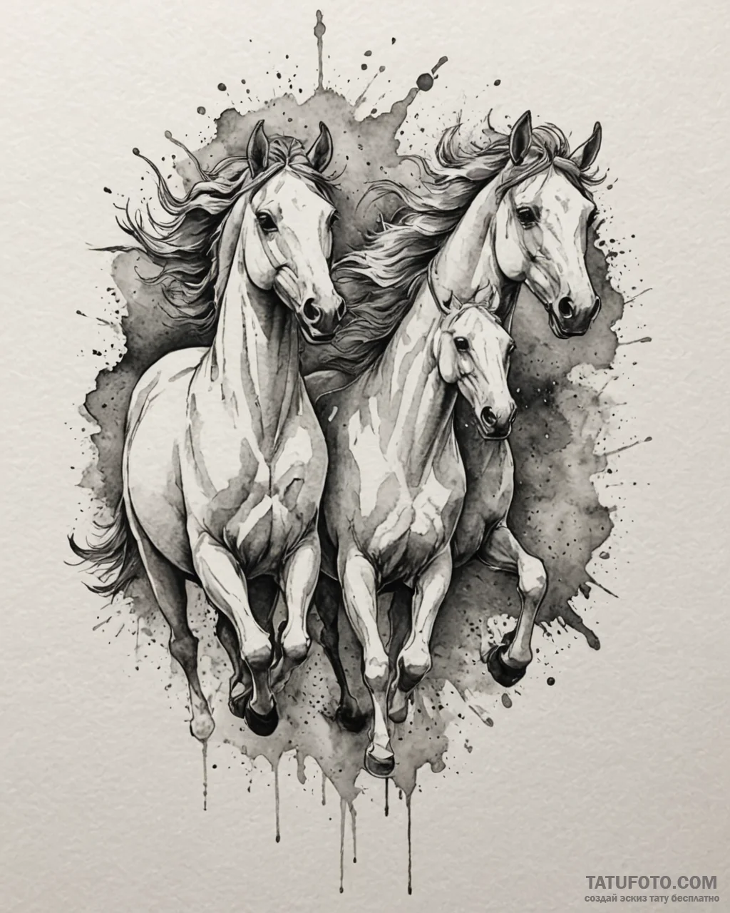 Tattoo sketch, spirit and wild horses running... - эскиз тату (№1753275005_0, 23.07.2025 12:50) — Tatufoto.com