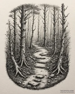 Tat tattoo sketch, forest path winding betwee... - эскиз тату (№1753275200_0, 23.07.2025 12:53) — Tatufoto.com