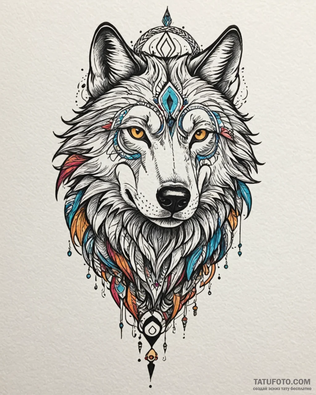 Tattoo sketch, fierce tribal wolf head with s... - эскиз тату (№1753275288_0, 23.07.2025 12:54) — Tatufoto.com