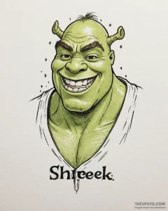 Eskizto, tattoo sketch, shrek with mischievou... - эскиз тату (№1753275463_0, 23.07.2025 12:57) — Tatufoto.com