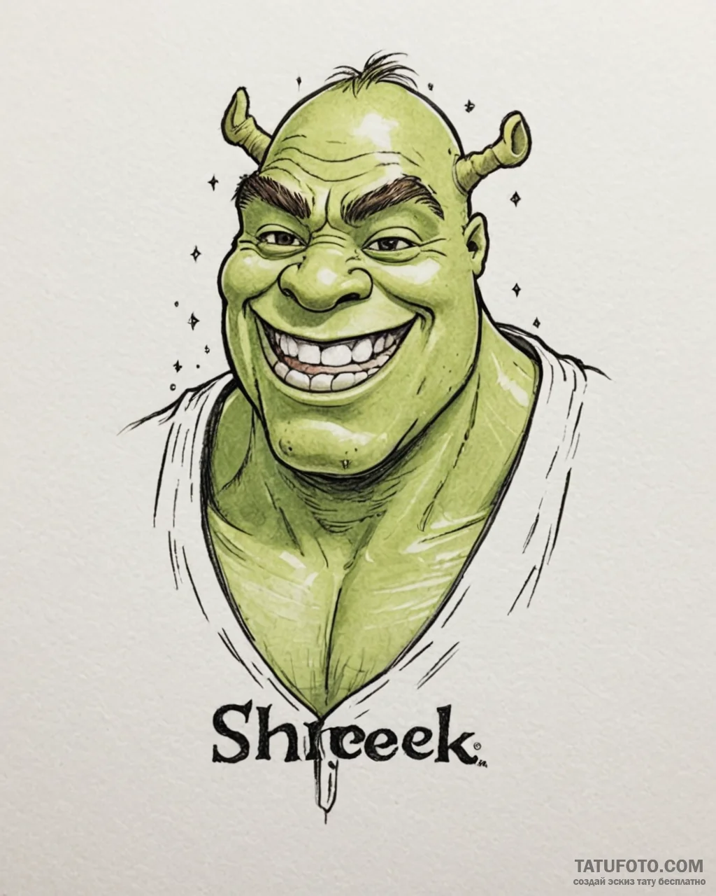 Eskizto, tattoo sketch, shrek with mischievou... - эскиз тату (№1753275463_0, 23.07.2025 12:57) — Tatufoto.com