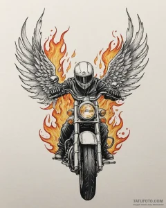 Tat tattoo sketch, motorcycle helmet with fla... - эскиз тату (№1753275550_0, 23.07.2025 12:59) — Tatufoto.com