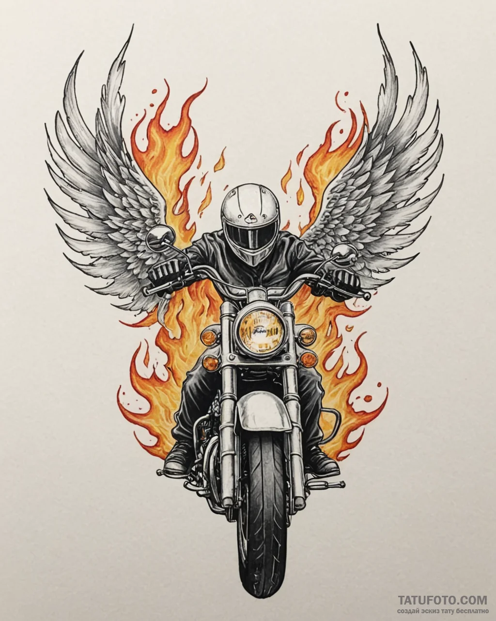 Tat tattoo sketch, motorcycle helmet with fla... - эскиз тату (№1753275550_0, 23.07.2025 12:59) — Tatufoto.com