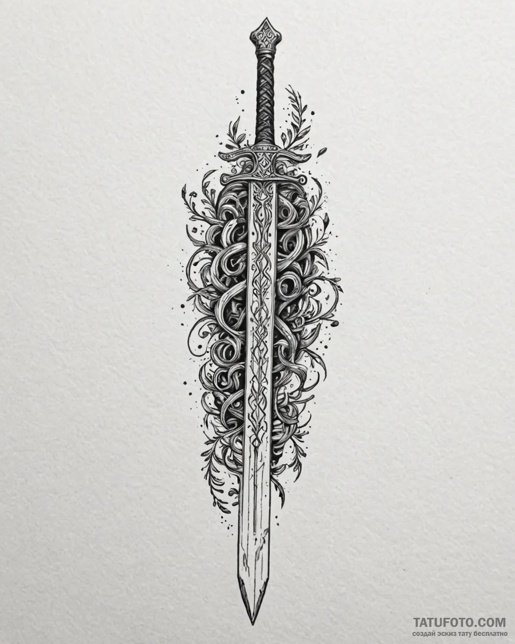 Tattoo sketch, viking sword with runic inscri... - эскиз тату (№1753275901_0, 23.07.2025 13:05) — Tatufoto.com