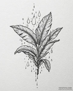 Tat tattoo sketch, shiny banana leaves with w... - эскиз тату (№1753276168_0, 23.07.2025 13:09) — Tatufoto.com