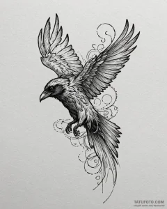 Tattoo sketch, raven with iridescent feathers... - эскиз тату (№1753276437_0, 23.07.2025 13:13) — Tatufoto.com
