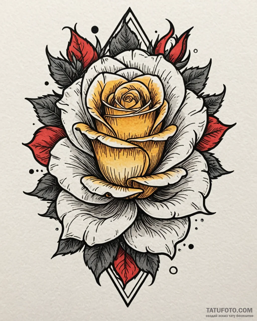 Tat tattoo sketch, old school bright rose wit... - эскиз тату (№1753276607_0, 23.07.2025 13:16) — Tatufoto.com