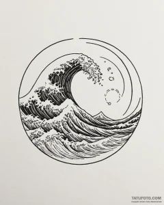 Tattoo sketch, tiny wave curling into circle... - эскиз тату (№1753276776_0, 23.07.2025 13:19) — Tatufoto.com