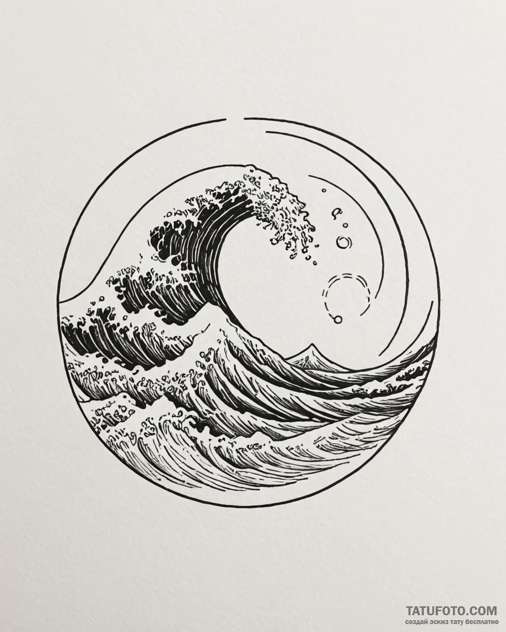 Tattoo sketch, tiny wave curling into circle... - эскиз тату (№1753276776_0, 23.07.2025 13:19) — Tatufoto.com