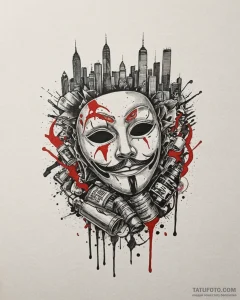 Tat tattoo sketch, graffiti artist’s mask wit... - эскиз тату (№1753276860_0, 23.07.2025 13:21) — Tatufoto.com