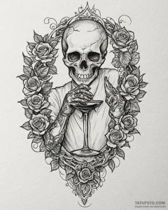 Tat tattoo sketch, sommelier holding wine gla... - эскиз тату (№1753277133_0, 23.07.2025 13:25) — Tatufoto.com