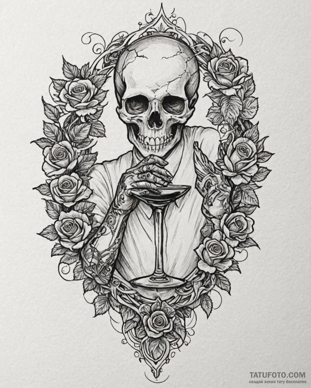 Tat tattoo sketch, sommelier holding wine gla... - эскиз тату (№1753277133_0, 23.07.2025 13:25) — Tatufoto.com
