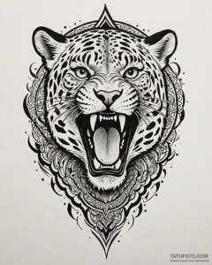 Tattoo sketch, jaguar roaring with tribal pat... - эскиз тату (№1753277575_0, 23.07.2025 13:32) — Tatufoto.com