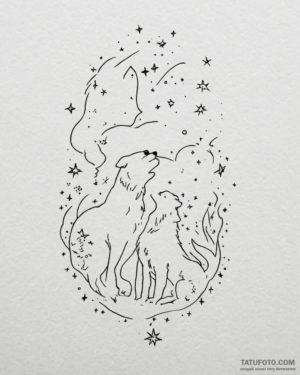 Tattoo sketch, howl and sophie under starry s... - эскиз тату (№1753278366_0, 23.07.2025 13:46) — Tatufoto.com