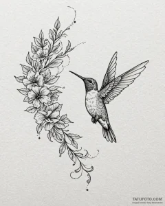 Tat tattoo sketch, hummingbird mid-flight nea... - эскиз тату (№1753278709_0, 23.07.2025 13:51) — Tatufoto.com