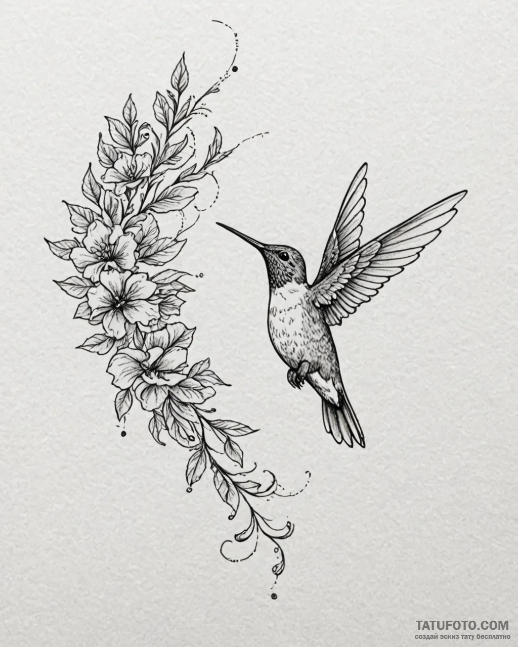 Tat tattoo sketch, hummingbird mid-flight nea… — эскиз тату (№1753278709_0, 23.07.2025 13:51) — Tatufoto.com