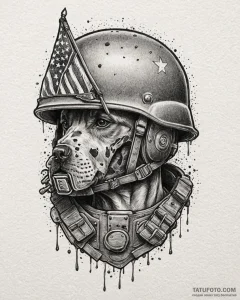 Tat tattoo sketch, soldier’s helmet and dog t... - эскиз тату (№1753278796_0, 23.07.2025 13:53) — Tatufoto.com