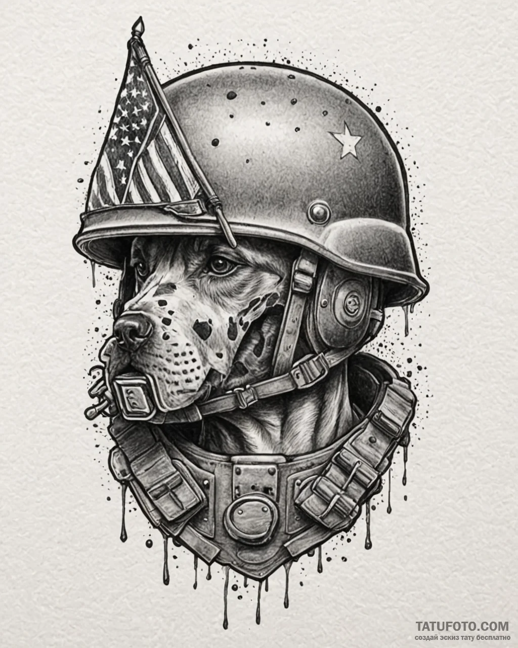 Tat tattoo sketch, soldier’s helmet and dog t… — эскиз тату (№1753278796_0, 23.07.2025 13:53) — Tatufoto.com