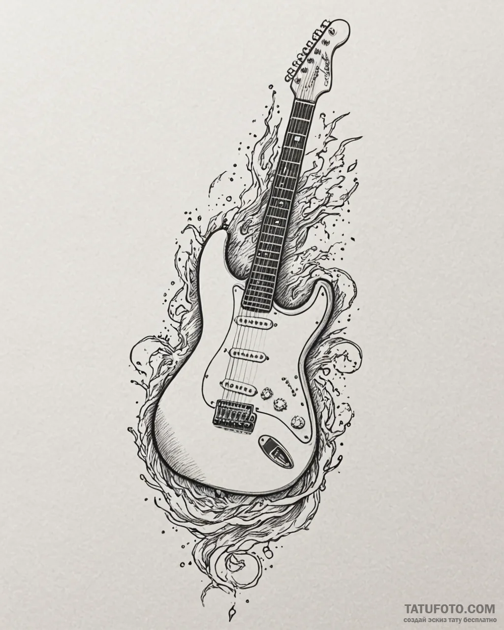Tat tattoo sketch, electric guitar intertwine… — эскиз тату (№1753278882_0, 23.07.2025 13:54) — Tatufoto.com