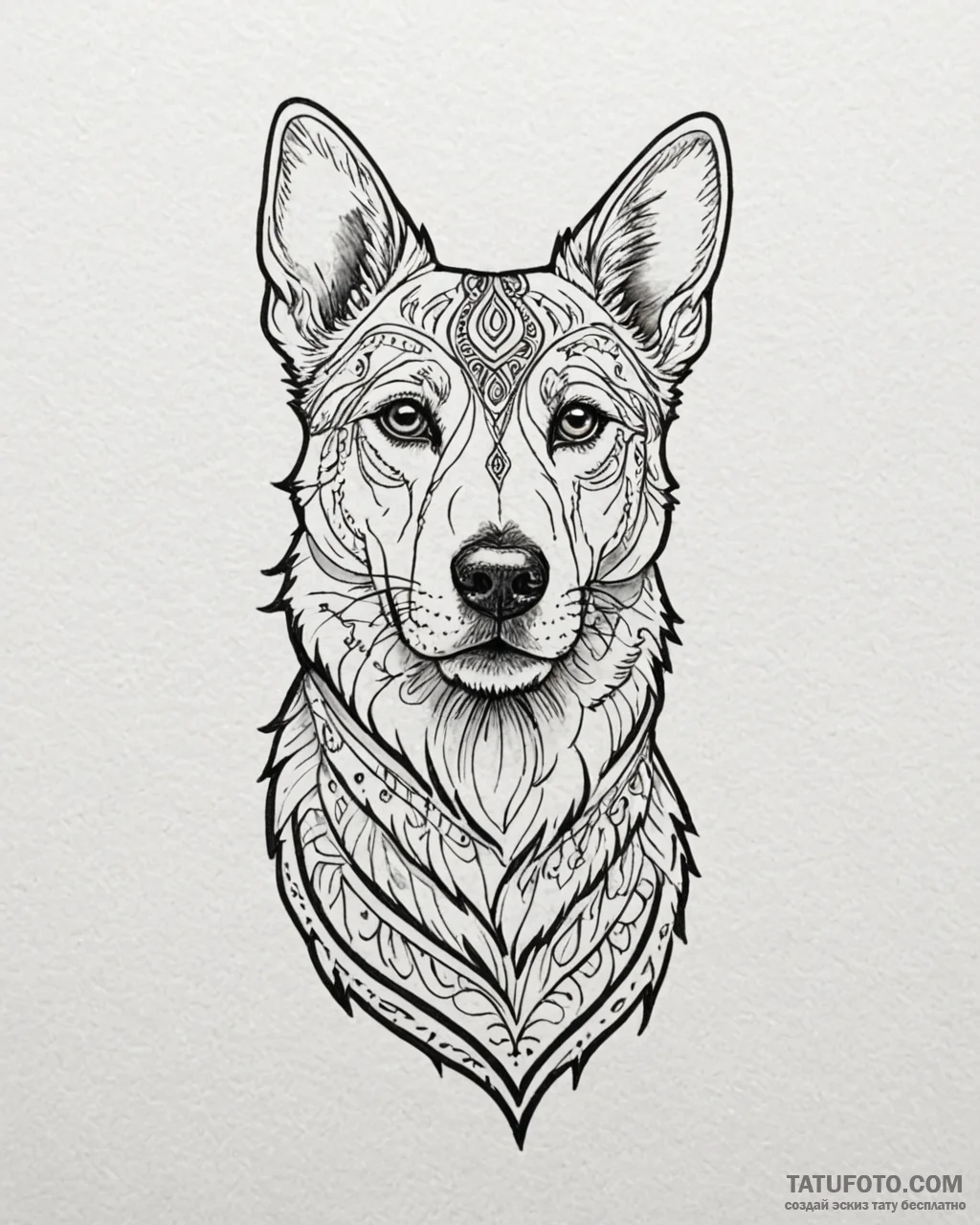Tattoo sketch, domestic dog with tribal tatto... - эскиз тату (№1753278967_0, 23.07.2025 13:56) — Tatufoto.com