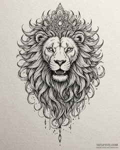 Tattoo sketch, majestic lion crowned with tri... - эскиз тату (№1753279239_0, 23.07.2025 14:00) — Tatufoto.com
