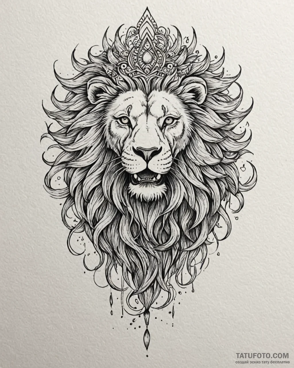 Tattoo sketch, majestic lion crowned with tri... - эскиз тату (№1753279239_0, 23.07.2025 14:00) — Tatufoto.com