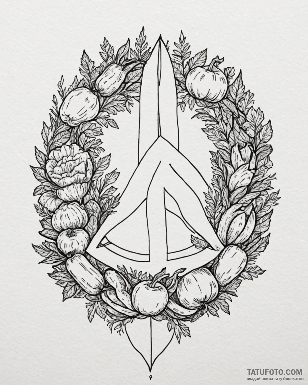 Tat tattoo sketch, vegetarian emblem with veg... - эскиз тату (№1753279496_0, 23.07.2025 14:04) — Tatufoto.com