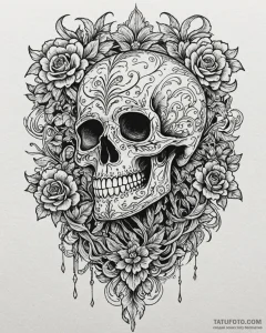 Tattoo sketch, skeleton skulls with sugar sku... - эскиз тату (№1753279753_0, 23.07.2025 14:09) — Tatufoto.com