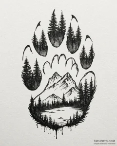 Tattoo sketch, kenai paw print with forest re... - эскиз тату (№1753279839_0, 23.07.2025 14:10) — Tatufoto.com