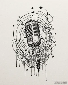 Tat tattoo sketch, singer’s microphone emitti... - эскиз тату (№1753280275_0, 23.07.2025 14:17) — Tatufoto.com