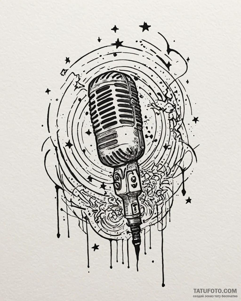 Tat tattoo sketch, singer’s microphone emitti... - эскиз тату (№1753280275_0, 23.07.2025 14:17) — Tatufoto.com