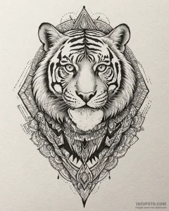 Tattoo sketch, tiger-human hybrid with glowin... - эскиз тату (№1753280528_0, 23.07.2025 14:22) — Tatufoto.com