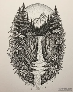 Tattoo sketch, el dorado jungle with waterfal... - эскиз тату (№1753280695_0, 23.07.2025 14:24) — Tatufoto.com