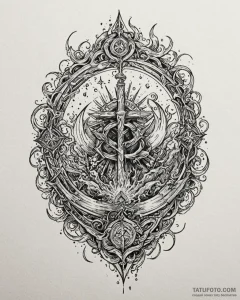 Tat tattoo sketch, magical battle scene with... - эскиз тату (№1753280958_0, 23.07.2025 14:29) — Tatufoto.com