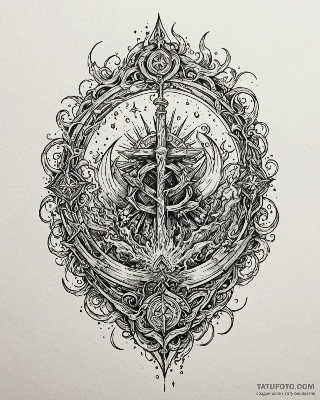 Tat tattoo sketch, magical battle scene with... - эскиз тату (№1753280958_0, 23.07.2025 14:29) — Tatufoto.com
