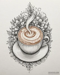 Tattoo sketch, barista pouring latte art with... - эскиз тату (№1753281129_0, 23.07.2025 14:32) — Tatufoto.com