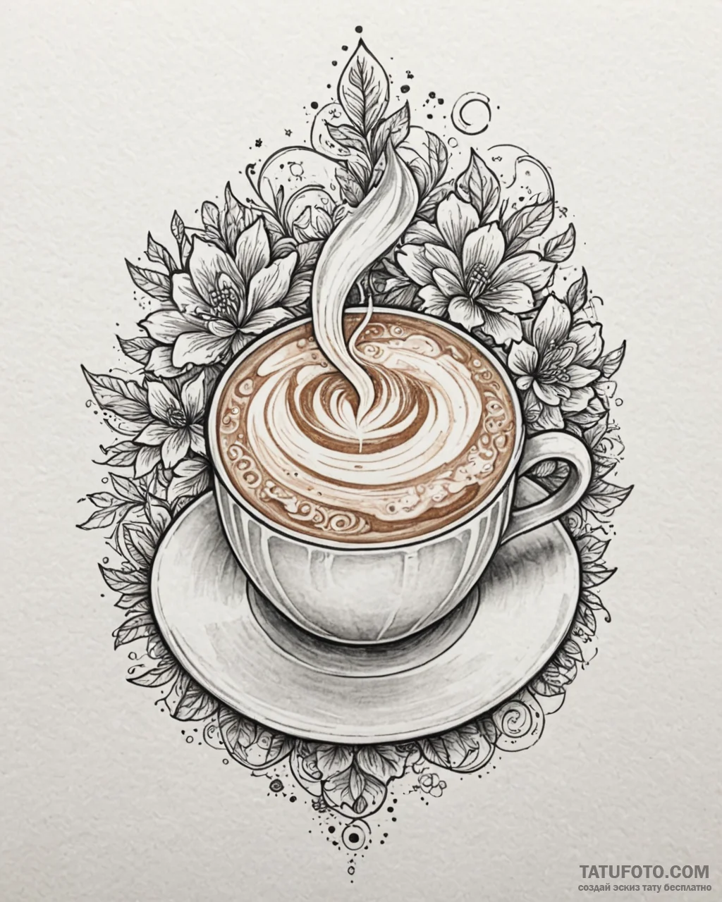 Tattoo sketch, barista pouring latte art with... - эскиз тату (№1753281129_0, 23.07.2025 14:32) — Tatufoto.com